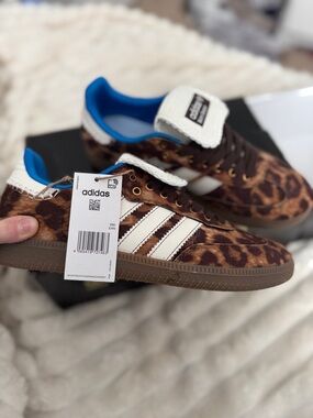 adidas Leopard Print Sneakers with White Straps & Blue Lining
